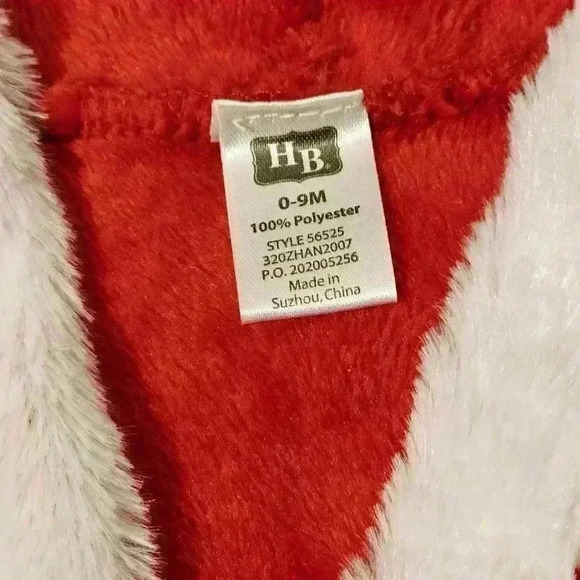 HB Santa Baby's Christmas Hooded Robe Plush Red White Polyester 0-9 mths - Picture 5 of 5